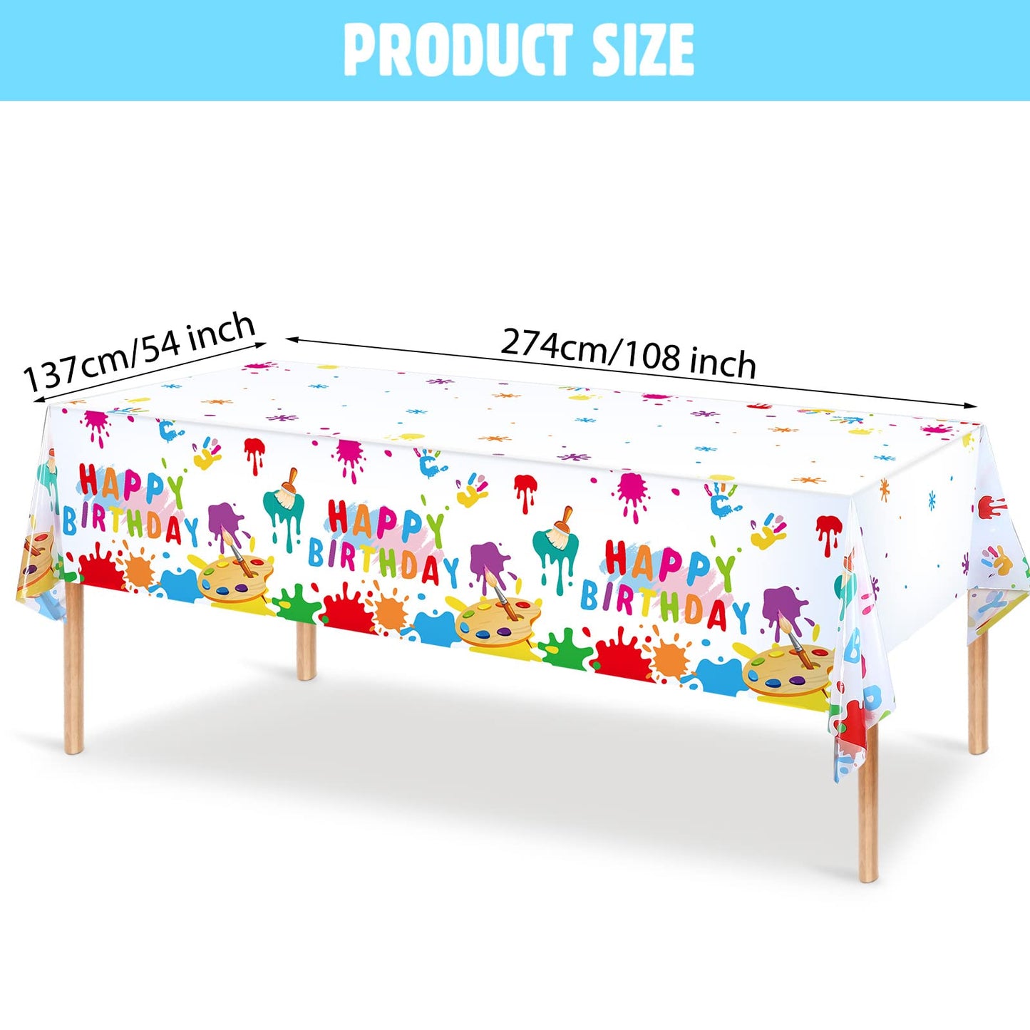 3 Pieces Art Paint Party Tablecloths Happy Birthday Table Cover Paint Splatter Party Table Cloth Disposable Plastic Painting Sup