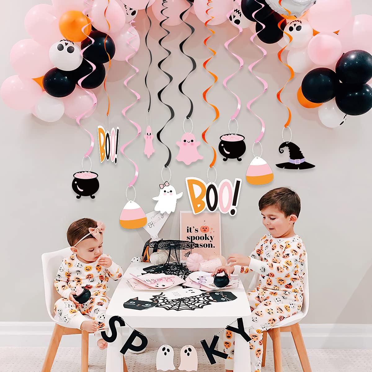 20Pcs Halloween Party Hanging Swirl,Cute Pink Ghost Sugar Bat Boo Ceiling Hanging Streamers for Halloween Baby Shower,Kids Hallo