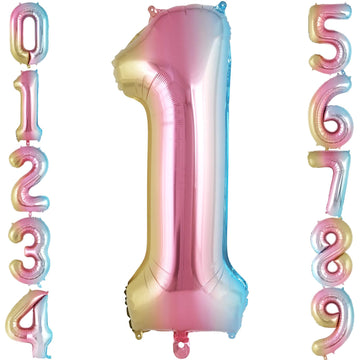 Rainbow Gradient Number 1 Balloon, 40 Inch Big Large Foil Number Balloons, Jumbo Giant Mylar Number 1 Balloons For 1 First Birth