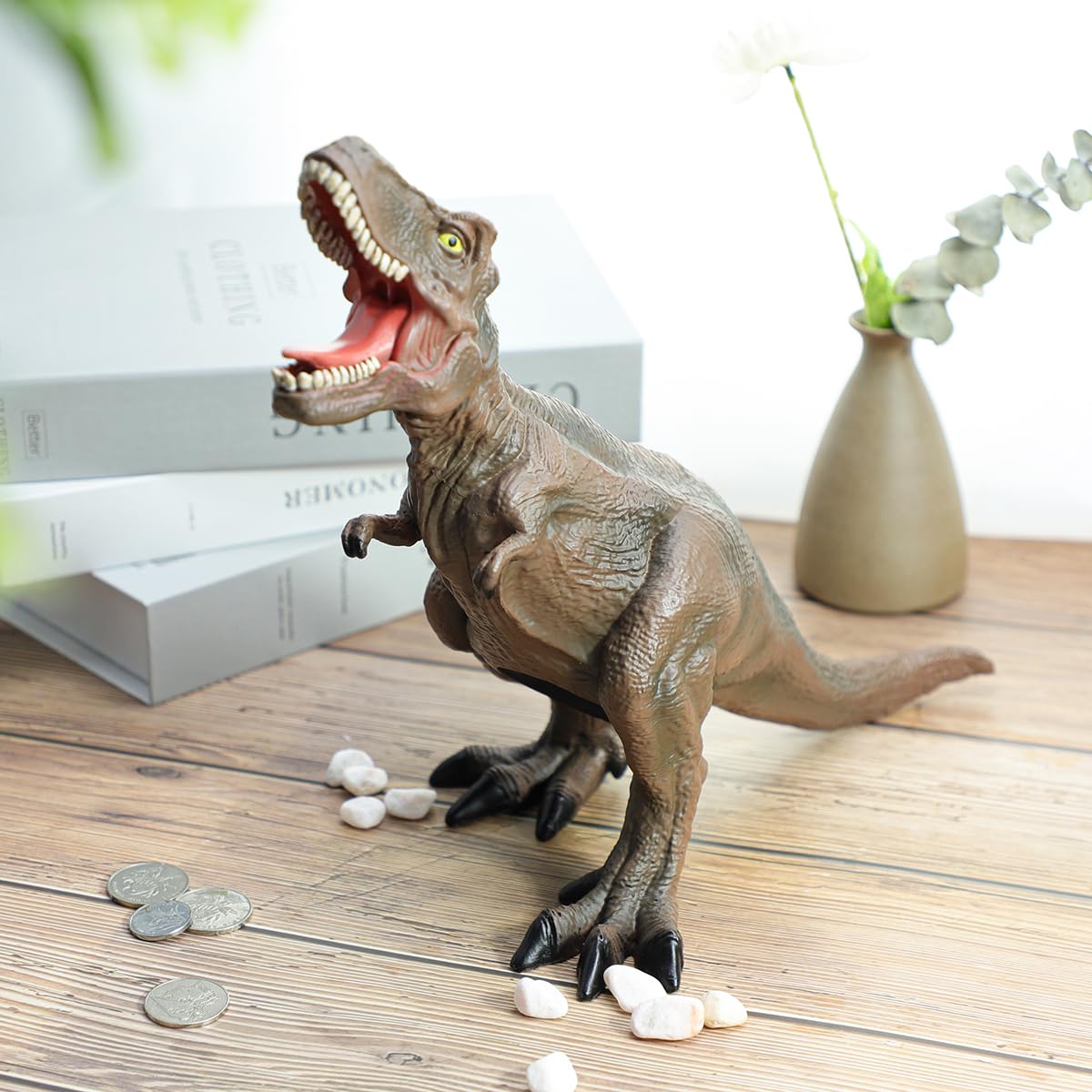 Massjoy Resin Brown Dinosaur T-Rex Piggy Bank, Boy Birthday Present.