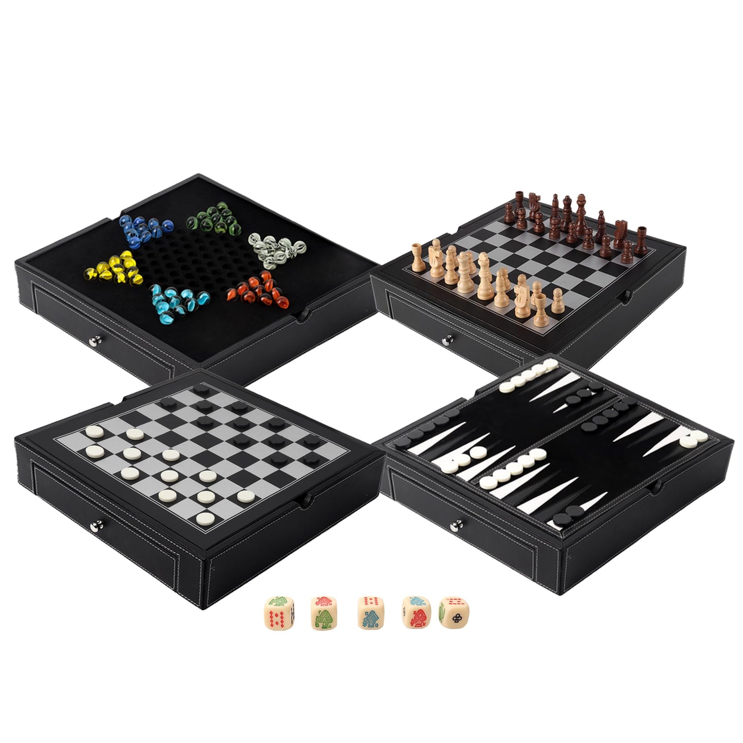 GSE Games & Sports Expert 12.5 enhanced Leather 5-in-1 Chess  Checkers  Backgn  Chinese Checkers  and game-style Dice Board Game Combo Set for Kids & mature-themeds