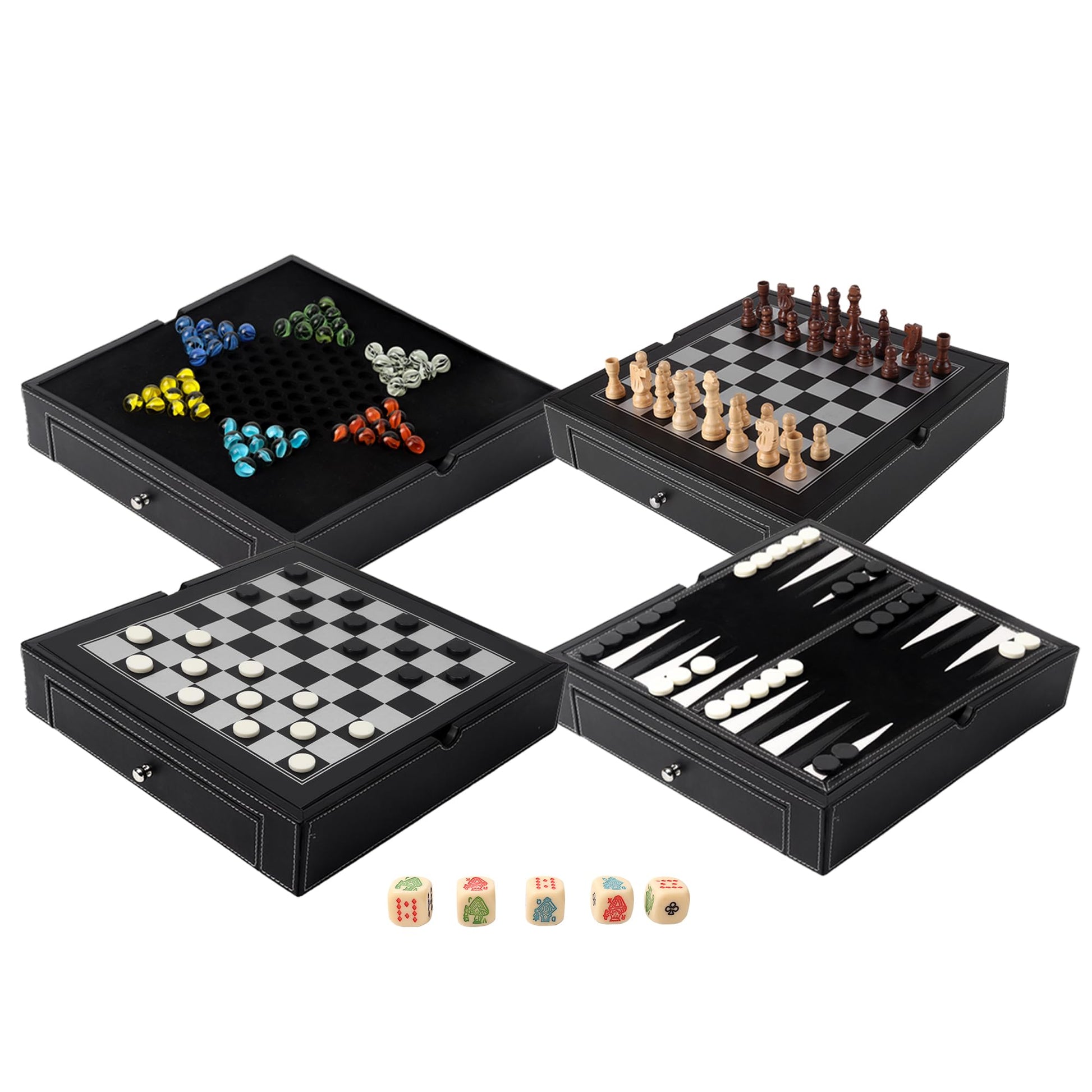GSE Games & Sports Expert 12.5 enhanced Leather 5-in-1 Chess  Checkers  Backgn  Chinese Checkers  and game-style Dice Board Game Combo Set for Kids & mature-themeds