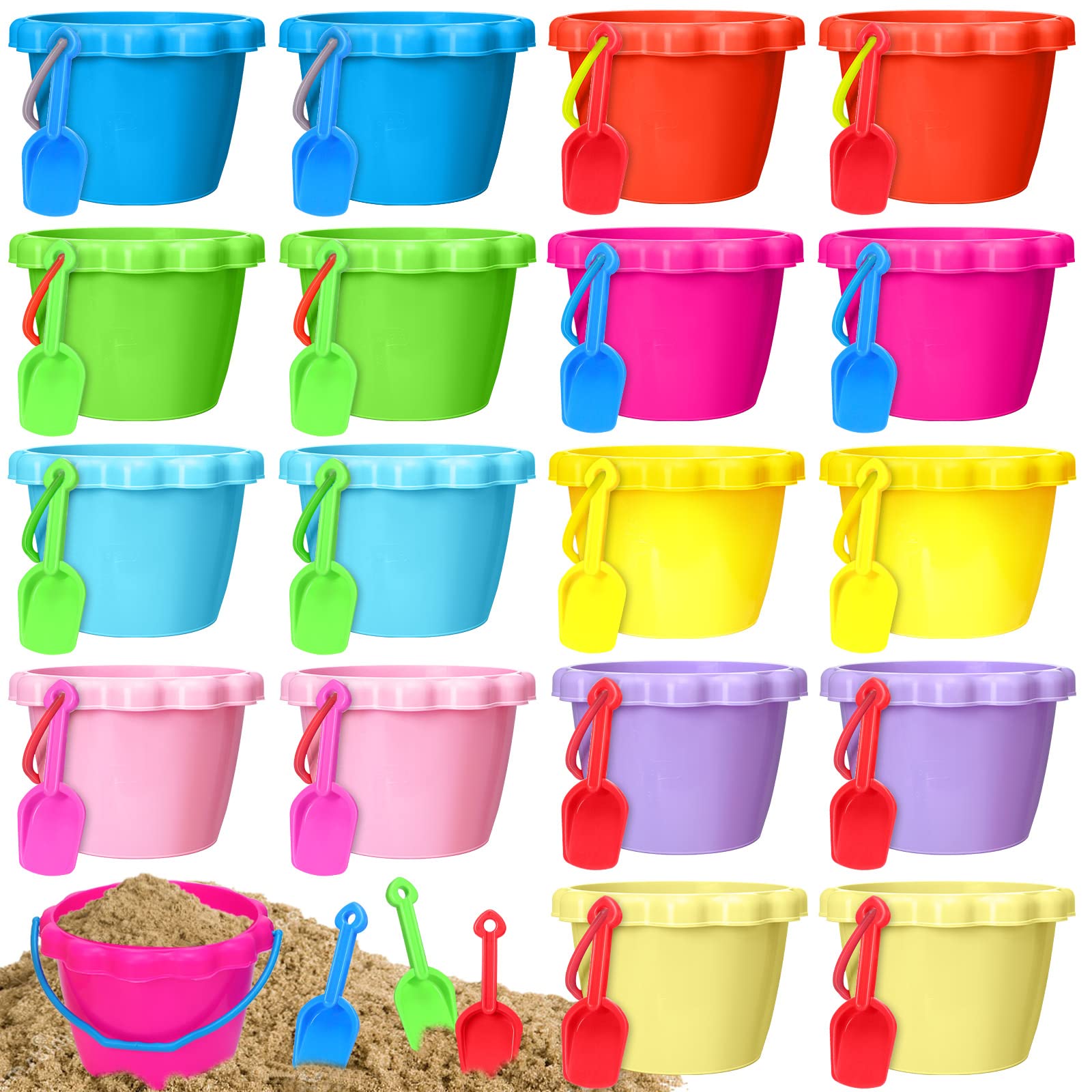 36 Pcs 6'' Sand Buckets And Shovels Bulk Small Plastic Beach Pails Shovels Sand Castle Mold Tools For Summer Beach Pool Party Fa