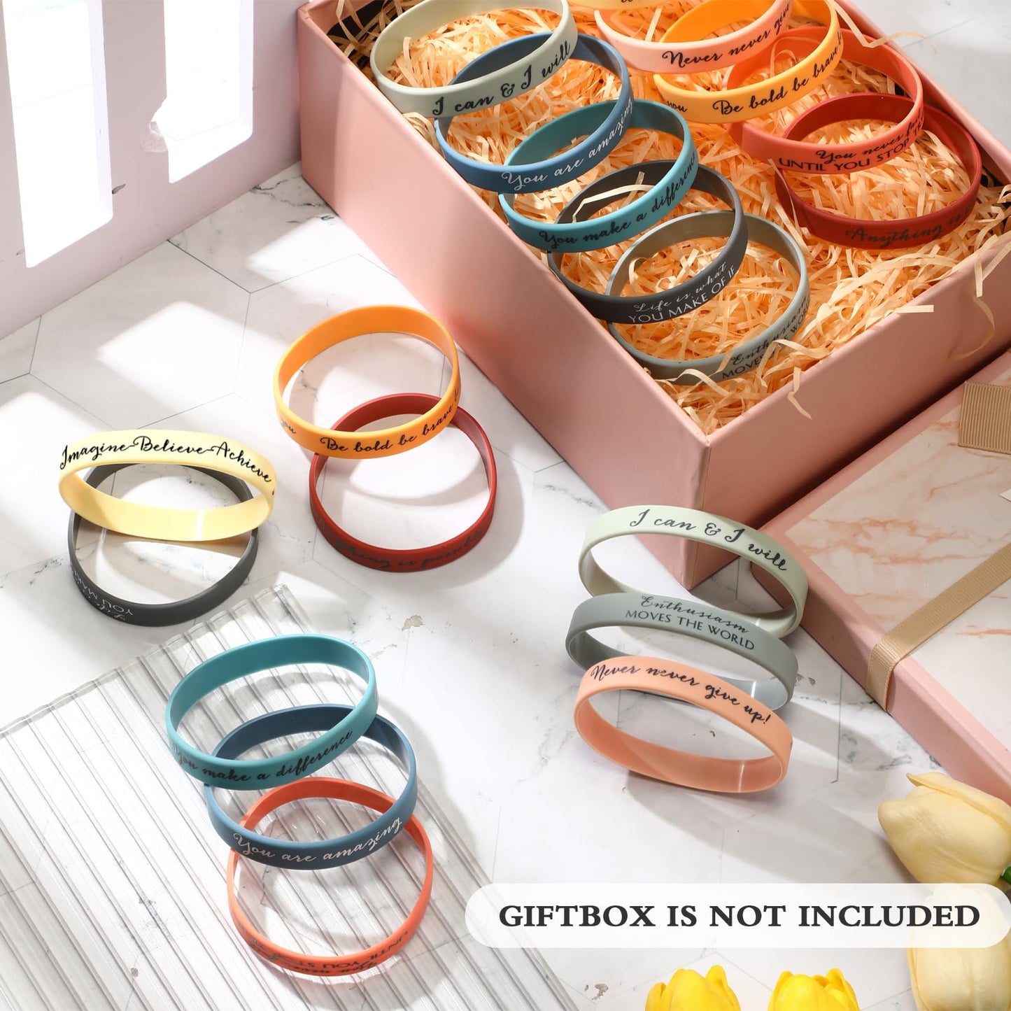 Sieral 50 Pcs Inspirational Wristbands Motivational Rubber Bracelets Thank You Gifts Bulk for Students Women Men Stretch Quote S