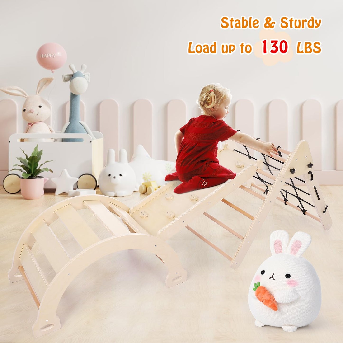 Joyspirit 3 Pcs Toddler Indoor Climbing Toy, Wooden Gym Playset, Playground Jungle Gym, Baby Triangle Folding Climbing For Climb
