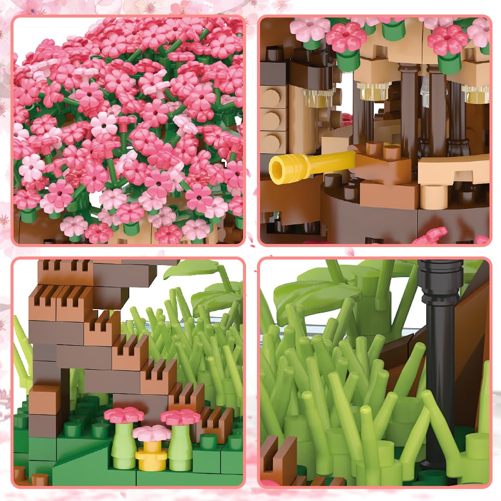 Christmas Gift Cherry Blossom Tree Building Block Kit 2008 Pcs Cherry Bonsai Tree Building Sets Diy Sakura Tree House Model Sets