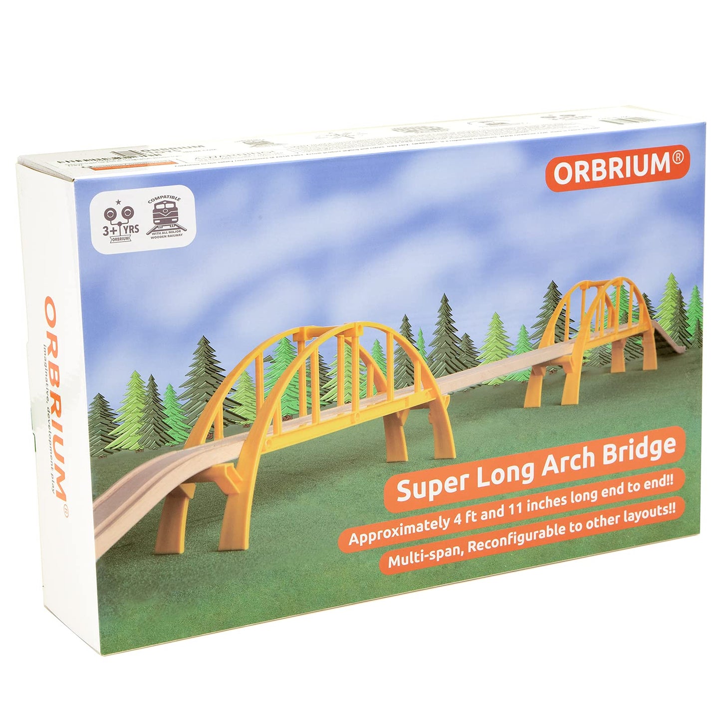 ORBRIUM Super Long Double Span Arch Bridge Almost 5 Ft Long for Wooden Railway Wood Train Tracks Compatible with Thomas, Brio, C