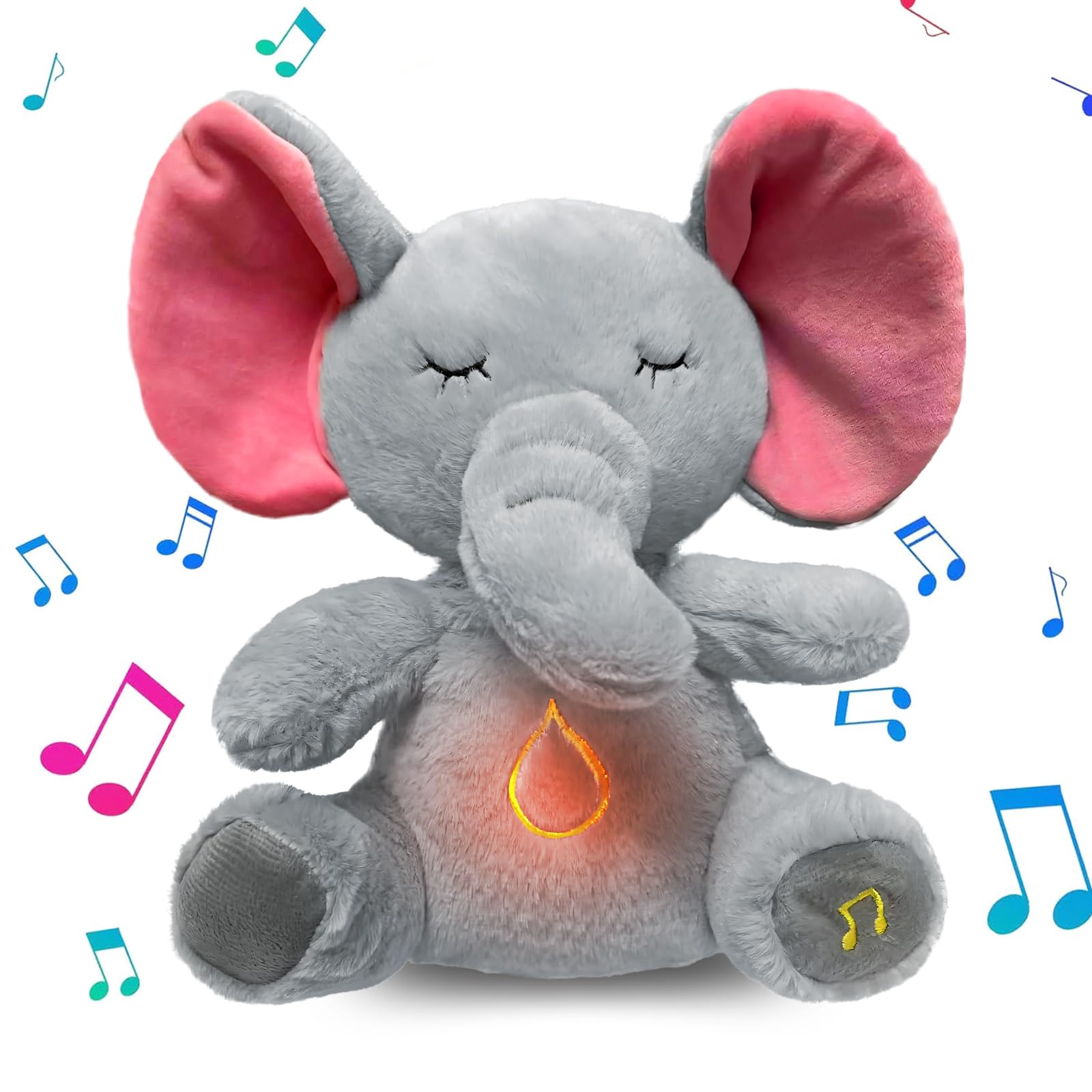 Nxnynz Elephant Breathing Stuffed Animal, Anxiety Relief Gray Elephant Sleeping Plush With Realistic Breathing Motion And Soothi