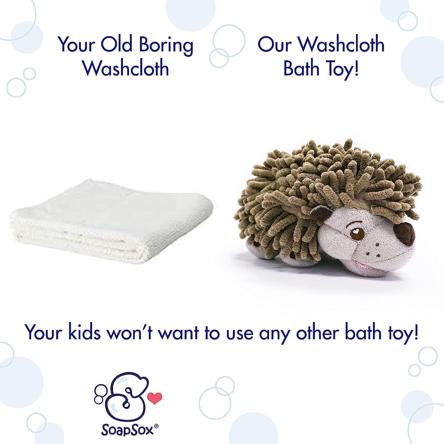 Soapsox Kids Exfoliating Bath Scrub (Hendrix The Hedgehog) - Soft Animal Toy Wash Cloth Sponge With Soap Pocket Insert - Fun Loo