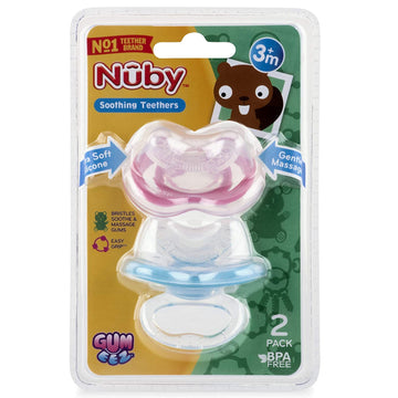 Nuby 2-Pack Gum-Eez Pacifier Teethers, Pink/Aqua