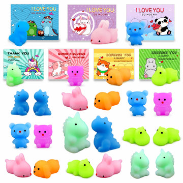 28 Pcs Valentines Cards For Kids School With Mochi Squishy Toy, Kids Valentine Party Favor, Valentine'S Day Classroom Prizes, Id