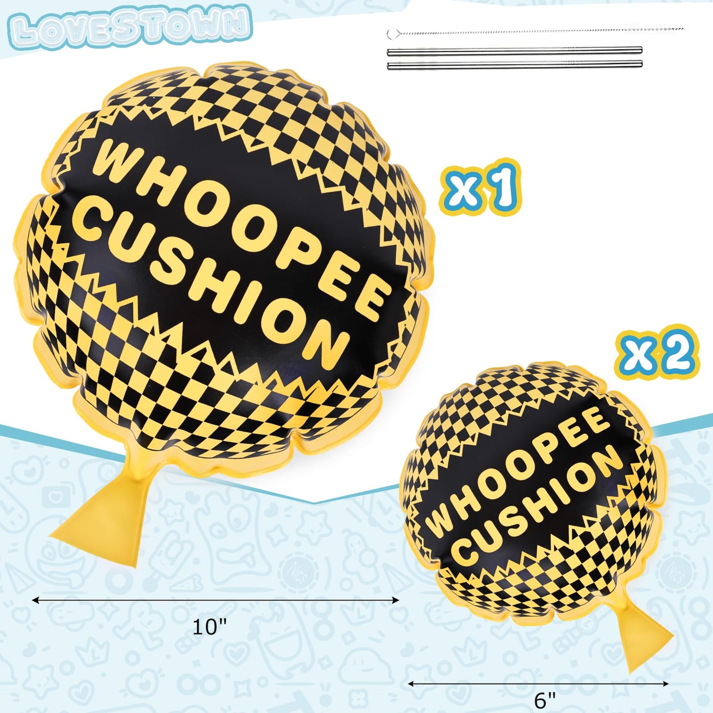 LovesTown 3PCS Whoopee Cushions  10 inch and 6 inch Fun Toys Yellow Fart Pillow Prank Toys for Novelty Party Favors