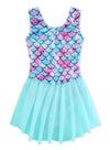 Eqsjiu Girls Gymnastics Leotards With Skirt Toddlers Dresses Skirts For Dance 2T 3T Mermaid Scales Green Aqua Colorful