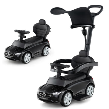 Costzon Push Car for Toddlers  3 in 1 Mercedes Benz Stroller Sliding Walking Car w/Canopy  Handle  Safety Bar  Horn Sound  Underneath Storage  Foot-to-Floor Ride On Toy for Boys & Girls (Black)
