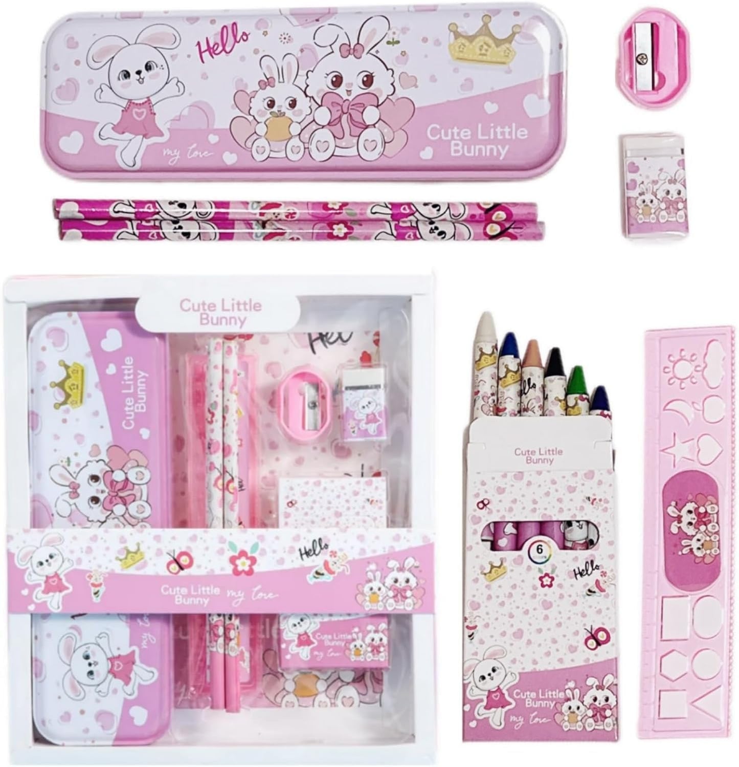 Tusmad Stationery Set For Kids  12 Pcs School Supplies Kit With Pencil Case, Pencils, Eraser, Sharpener & Ruler | Cute Return G
