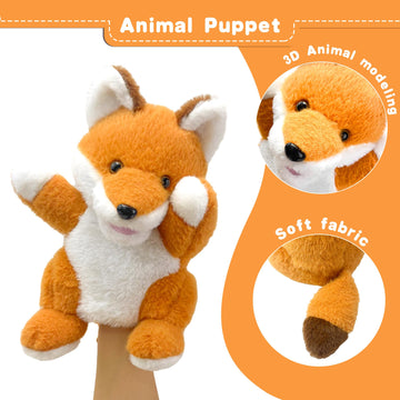 Okegztoa Hand Puppets Fox Puppets,9'' Realistic Stuffed Animal Puppets For Toddlers Cute Fox Stuffed Puppets For Kids With Movab