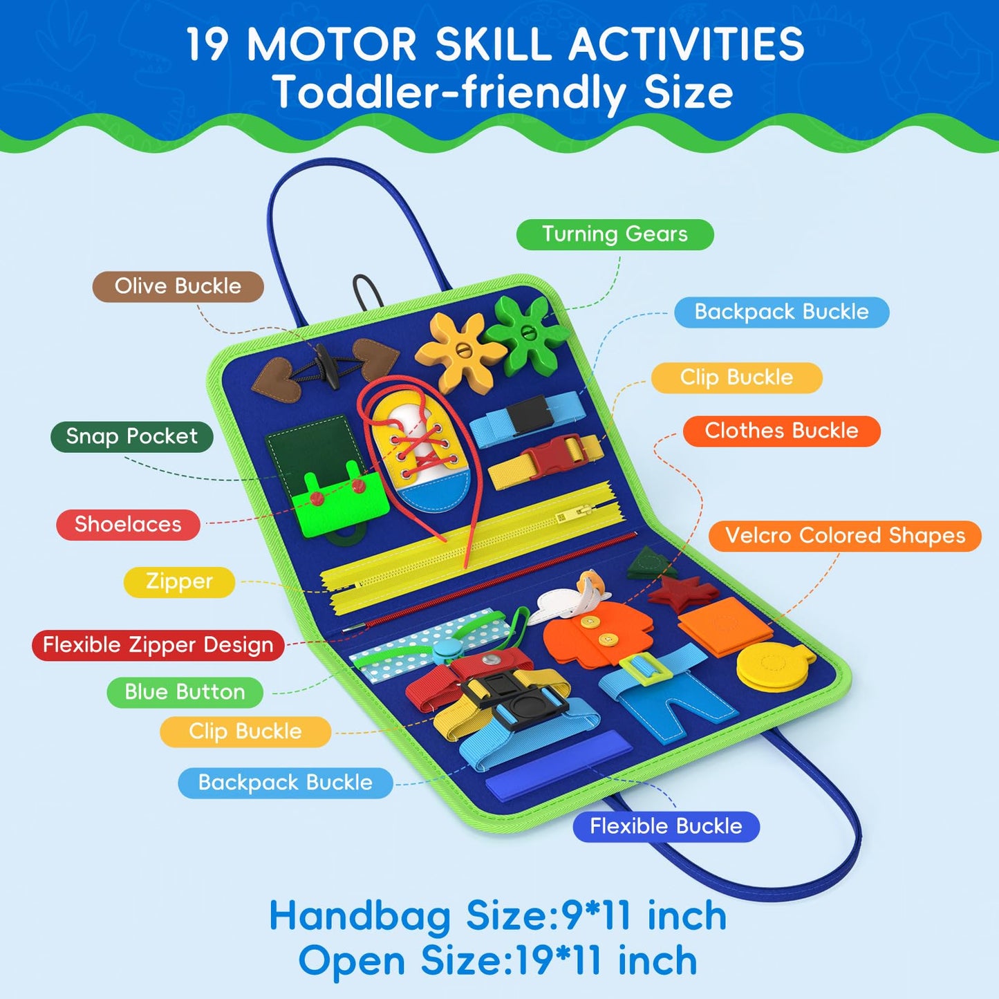 Freebear Busy Board Toddler Travel Toys Sensory Toys For Toddlers 1 2 3 4, Montessori Learning Toys For Toddlers Activities Board, Educational Toys For 3 4 Year Old Boys Girls Gift, Dinosaur