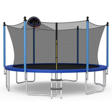 Goplus Outdoor Trampoline, 12Ft 14Ft 15Ft 16Ft Astm Approved Trampoline W/Basketball Hoop, Enclosure Net, Safety Pad, Ladder, Recreational Trampoline For Kids And Adults (Internal-Net, 16 Ft)