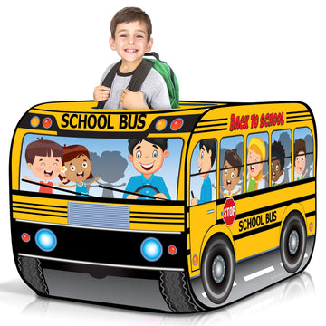 Artcreativity Yellow Pop Up School Bus Tent With Carry Bag - Indoor Playhouse With 2 Openings, Pop Up Bus Toy Play Tent - Compact Storage - 43.5 X 28 X 26.5 Inches