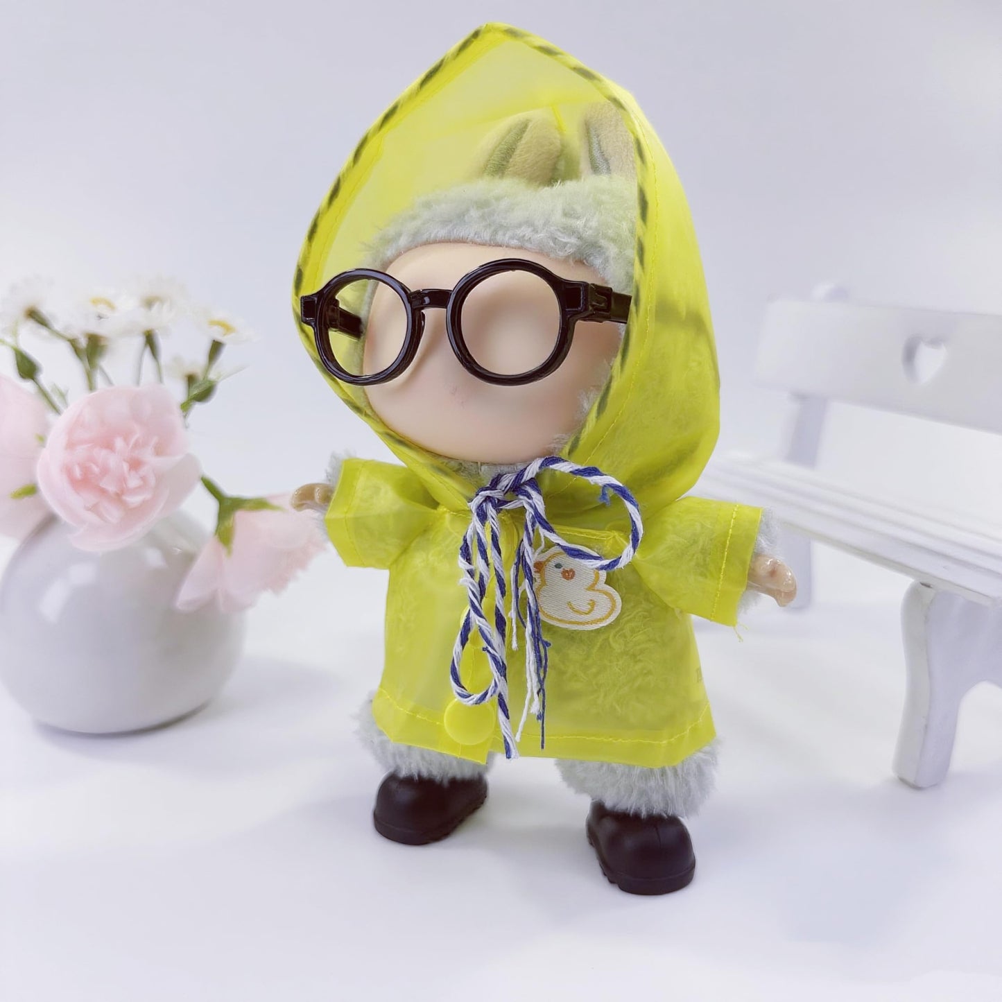 17cm Doll Clothes Set  Stylish Yellow Raincoat Doll Outfits with Black Shoes  Black Glasses (No Dolls)