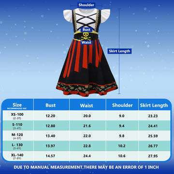 Mizzuco Girls Pirate Dress Toddler Buccaneer Costume Kids Dance Skirt Birthday Party Halloween Role Play Outfits(Black,130CM/6-7