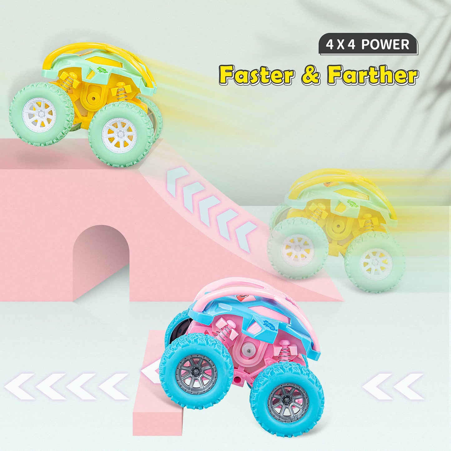 LODBY Car Toys for 2 3 4 Year Old Girls Gifts, Pull Back Cars Toys for Toddler Age 2-6, Monster Trucks for Kids Boys Toys Age 2-