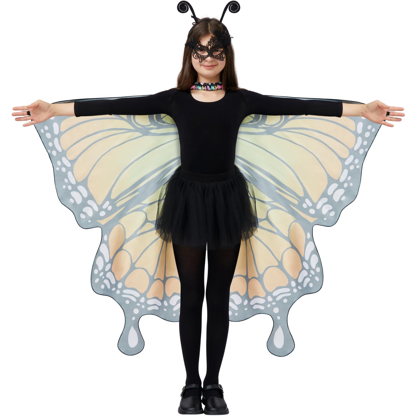 Spooktacular Creations Orange Butterfly Wing Kids, Halloween Butterfly Costume For Girls With Lace Mask And Bug Headband For Halloween Costume Party