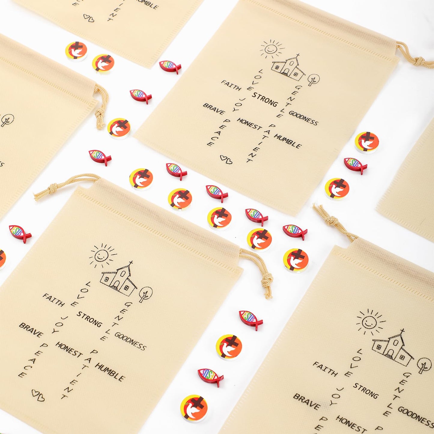 Sumind 36 Set Christian Tic Tac Toe Game Gift for Kids Religious Party Favors with Jesus Bible Mini Wooden Jesus Fish Game Draws