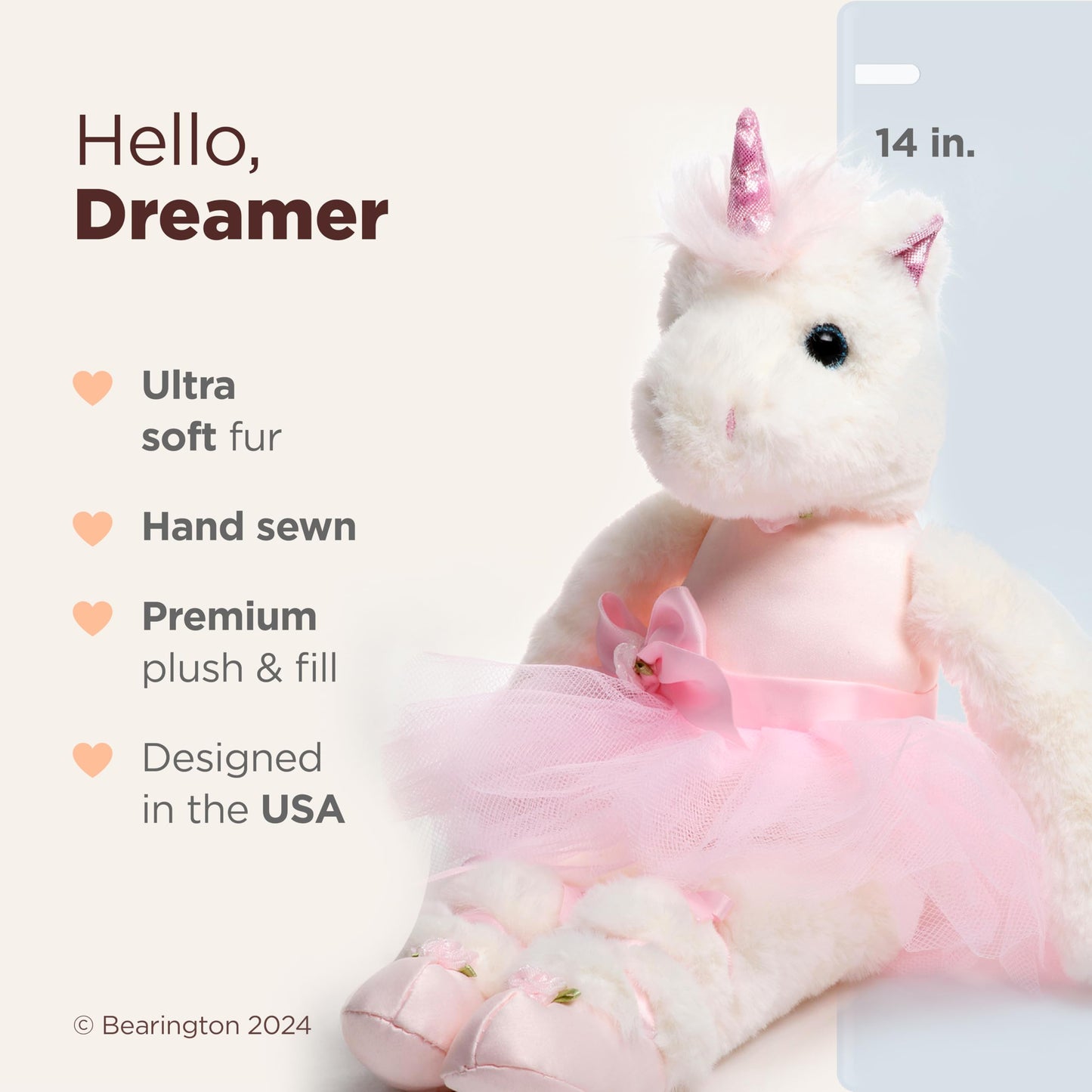 Bearington Collection Dreamer Ballerina 14 Inch Ballerina Doll - Unicorn Stuffed Animals For Girls - Dance Recital Gifts For Girls