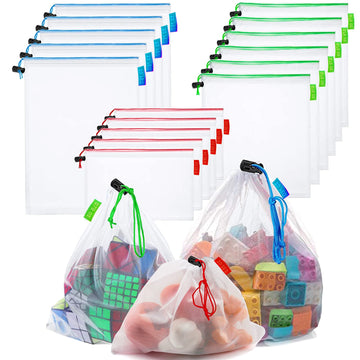 16 Pcs Mesh Small Toy Bags For Storage, 3 Sizes Reusable Mesh Drawstring Produce Bags Puzzle Bag For Kids Storage Playroom Organ