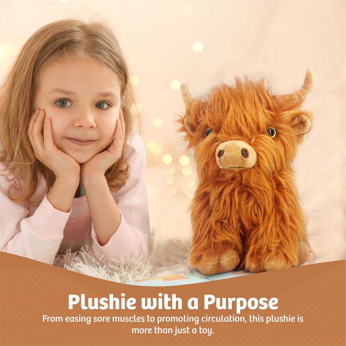 Marysun Microwaveable Highland Cow Stuffed Animal Toy - Brown Stuffed Animal Gift For Girls And Kids