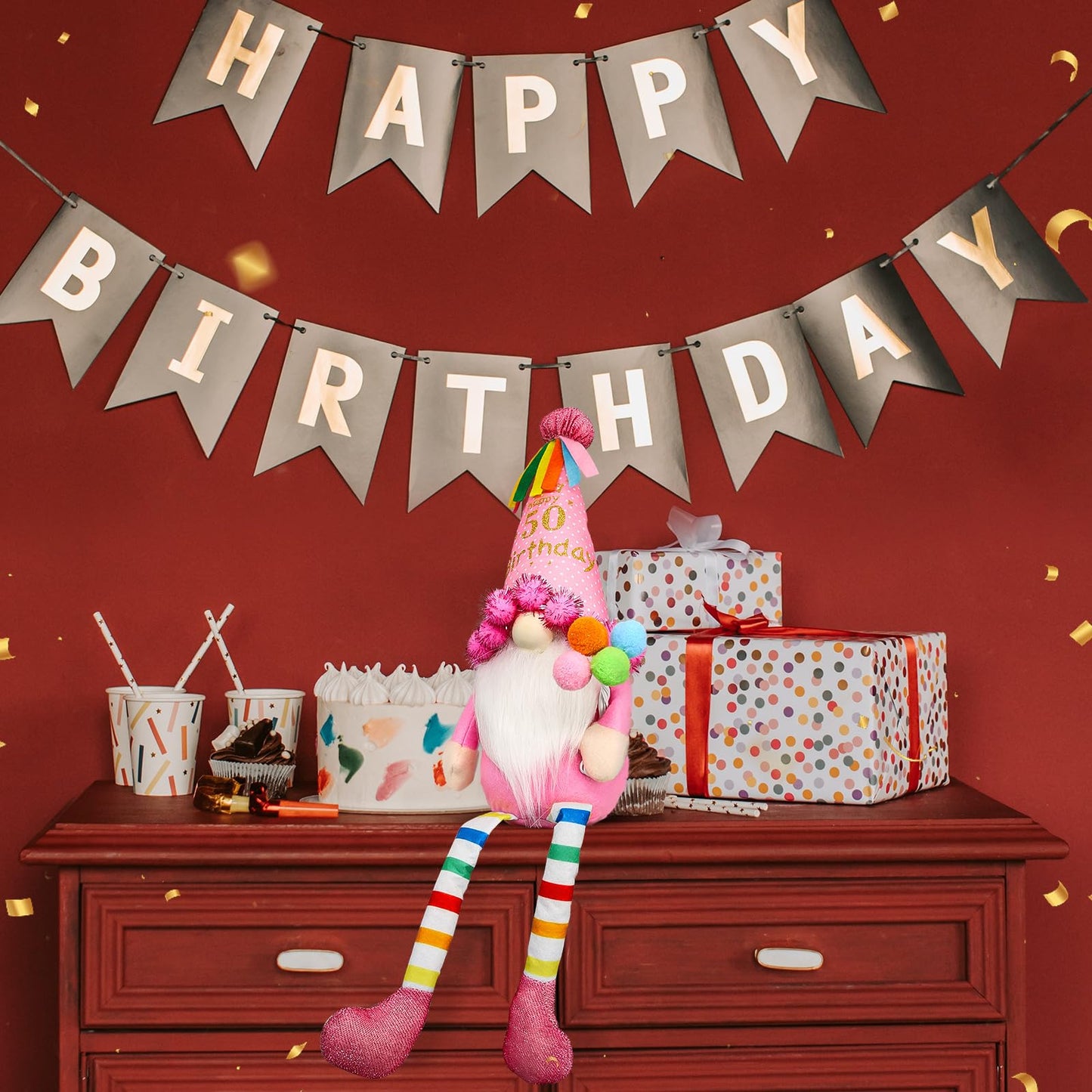 Lovinland Plush Gnome Couple Doll - Funny 50th Birthday Gift, Pink, Felt, Fiber, Cotton, Perfect for Women, Mom, Sister, Grandma, Boss