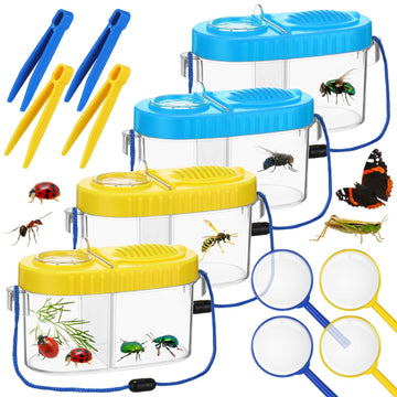 Halloscume 4 Sets Bug Collection Kit for Kids, Explorer Outdoor Kit with Bug Containers for Insects, Magnifying Glass, Tweezers,