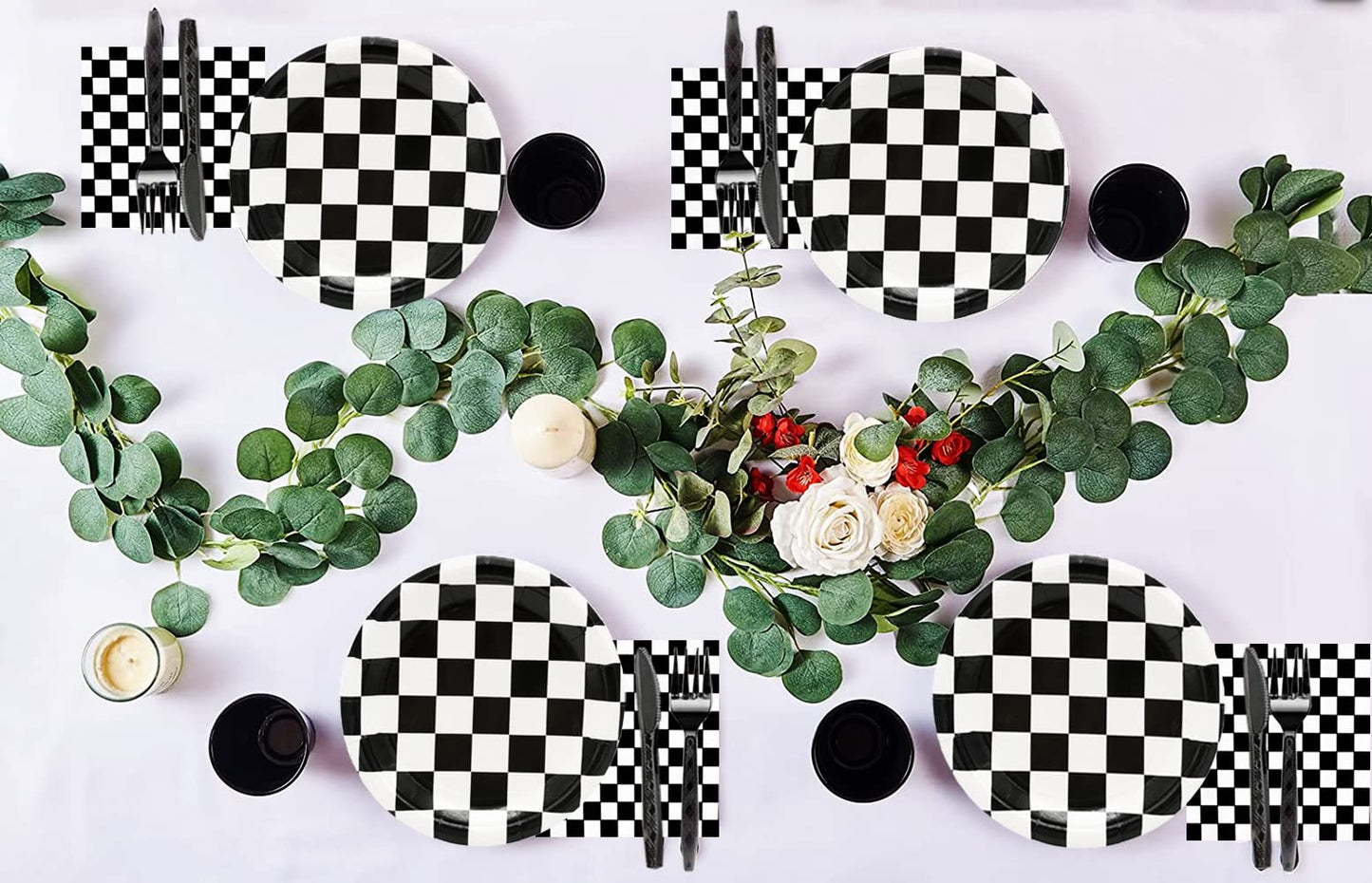 40 Pcs Race Car Birthday Party Supplies Black And White Checkered Party Supplies 7''Checkered Paper Plate,Black White Plate For