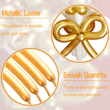 50 Pieces Gold Long Balloons 260 Twisting Animal Balloons Metallic Latex Balloons Diy Modelling Balloons For Birthday Wedding Engagement Magic Anniversary Festival Party Decoration (Golden)