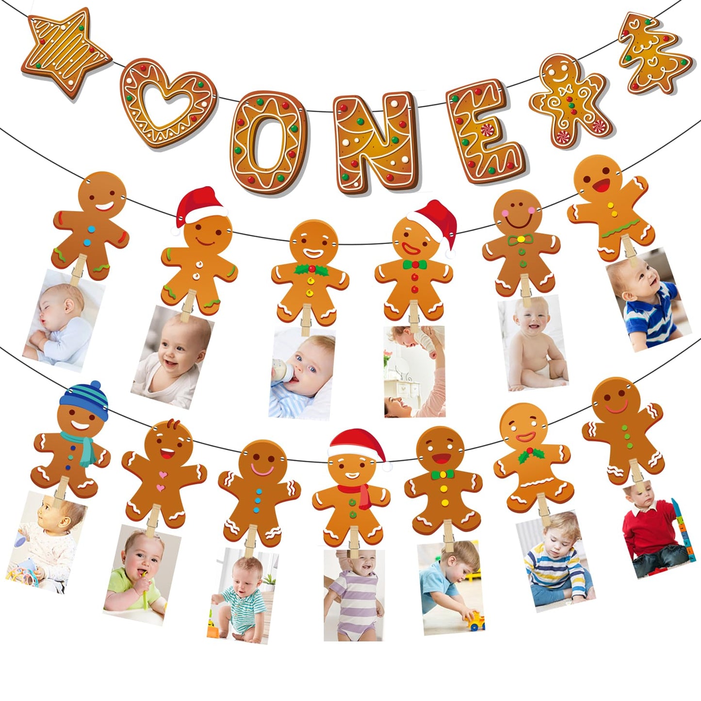 Christmas Gingerbread Man 1St Birthday Photo Banner Gingerbread Man Birthday Photo Banner For Newborn To 12 Months Milestone Pho