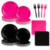 Grencian 96 Pcs Hot Pink and Black Birthday Decorations Hot Pink Party Plates and Napkins Disposable Heavy Duty Pink and Black T