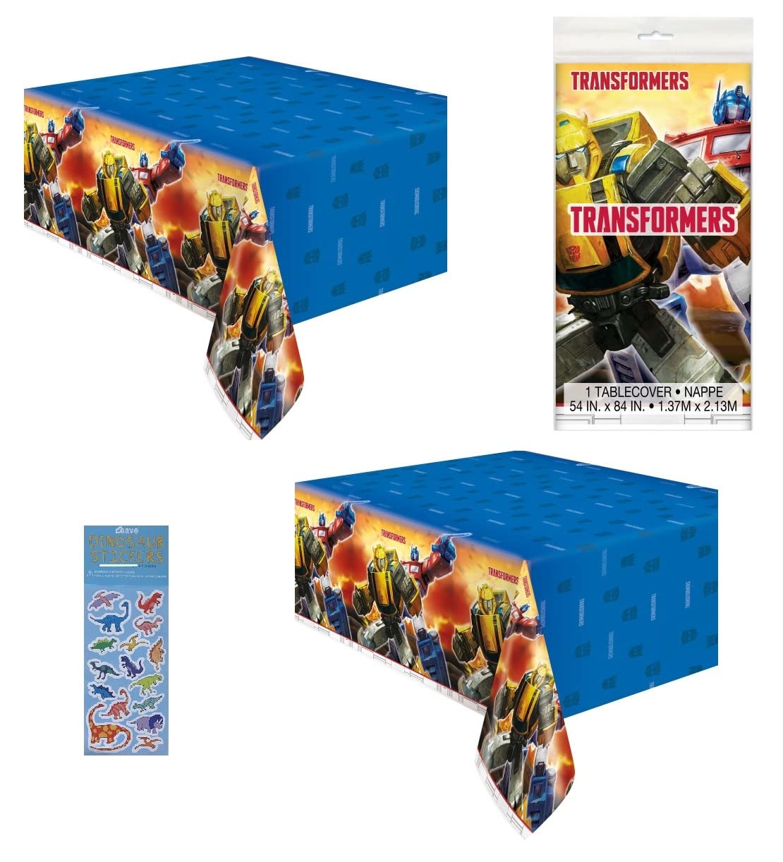 Transformers Birthday Party Supplies Decoration Bundle Pack Includes 2 Rectangular Plastic Table Covers 54 x 84 and 1 Dinosaur S