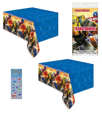 Transformers Birthday Party Supplies Decoration Bundle Pack Includes 2 Rectangular Plastic Table Covers 54 x 84 and 1 Dinosaur S