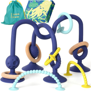 Jumble Dream Baby Teething Toy - Multi-Purpose Suction Teether in Dark Blue - Sensory Relief for Infants 0-24 Months