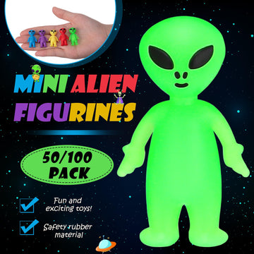 CroBlissful 50 Pcs Mini Alien Figures Bulk Colorful Glow in The Dark Small Little Alien Figurines for Space Party Favors Hide an