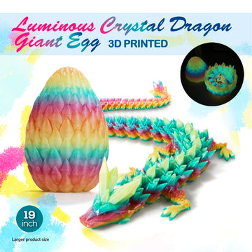 3D Printed Dragon Egg With Dragoln Inside,Surprise Dragon Egg Toy,19'' Full Articulated Crystal 3D Dragonls(Giant Luminous Rainb