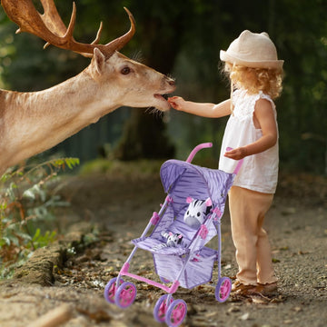 Baby Doll Stroller For Toddlers 1-3, Pillow Animal Toy Baby Stoller For Dolls, Pink & Purple Folding Baby Toy Stroller For Dolls, Foldable Baby Stroller Toy For Girls, For Kids (Zebra)