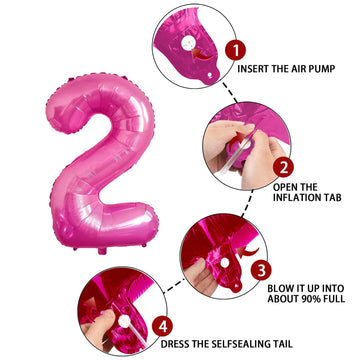 2 Number Balloon Pink 40 Inch Big Foil Mylar 2Nd Balloons For 2 Year Old Boy Girl Birthday Party Decorations Wedding Anniversary