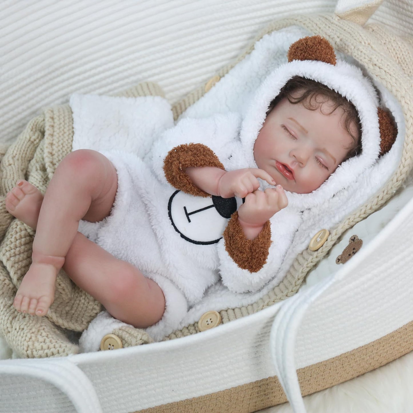 Ksbd Realistic Reborn Baby Doll - 20 Inch Lifelike Reborn Baby Boy With Rooted Hair In Bear Onesie, Handmade Gift For Kids And C