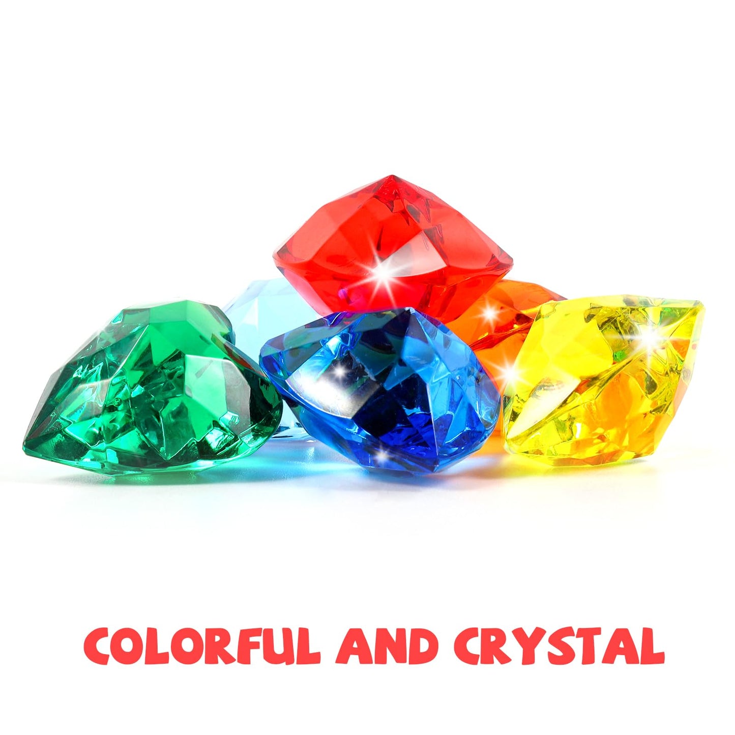 Niceup 30pcs Heart Gemstones Diamond Diving Pool Toys 1.57in Small Crystal Acrylic 3D Gems Heart Shape Gemstones for Mermaid Treasure Hunt Party Favors (Multicolor 60PCS)