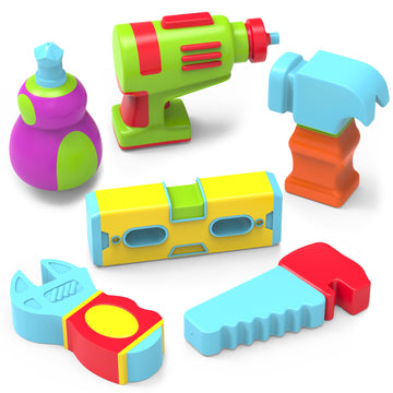 Tub Works Tools Mold Free Bath Toys, 6 Pack | Sealed, No Hole Bath Toys Design Keeps Moisture Out | Soft, Squeezable & Float On