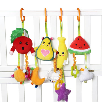 Kakiblin Baby Hanging Toys, 4 Pack Carseat Toys,Early Baby Cognitive Sensory Hanging Bassinet Toys,Soft Hanging Toys For Crib Stroller Baby Gym Mobile Plush Toys,Suitable For Babies 0-12 Months,Fruit