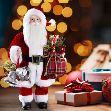 Uten 18'' Santa Claus Decorations, Christmas Standing Figurine Ornaments With Gifts Bag And Bell For New Year Christmas Decorati