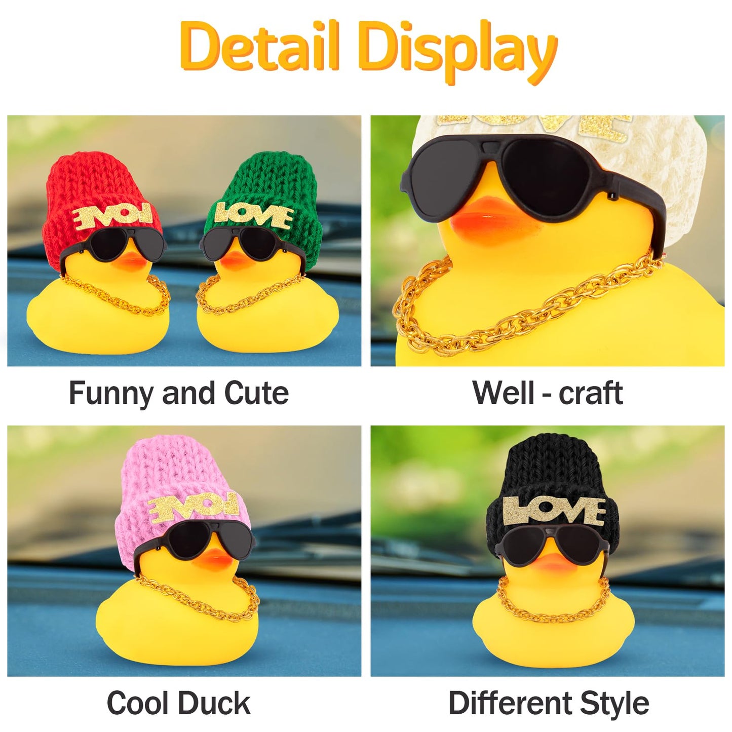 Wonuu Car Dashboard Rubber Ducks Saint Valentine'S Day Decorations, Christmas Eve Rubber Ducky For Car Ornament Cute Duck With L